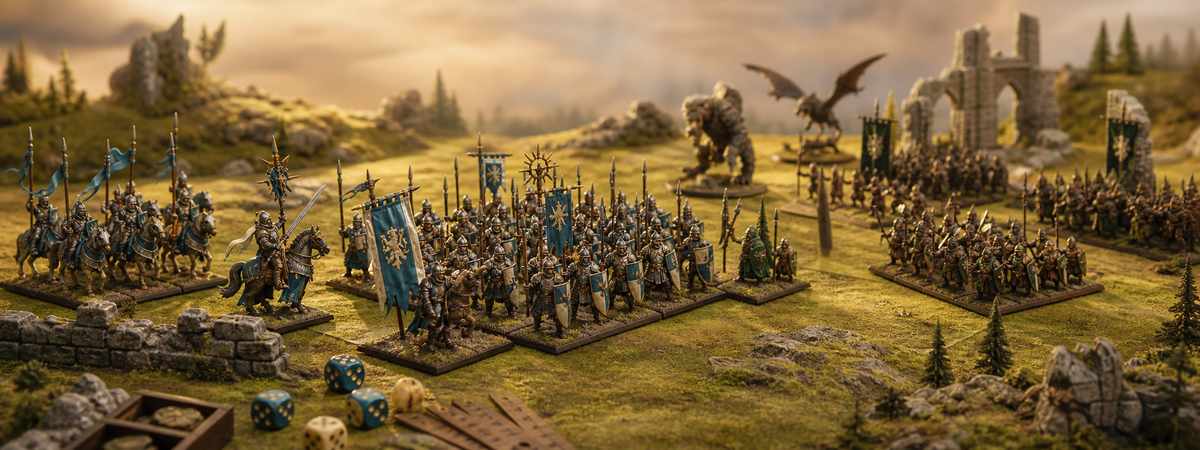Miniaturas de fantasía preparadas para una partida de wargame de estilo clásico
