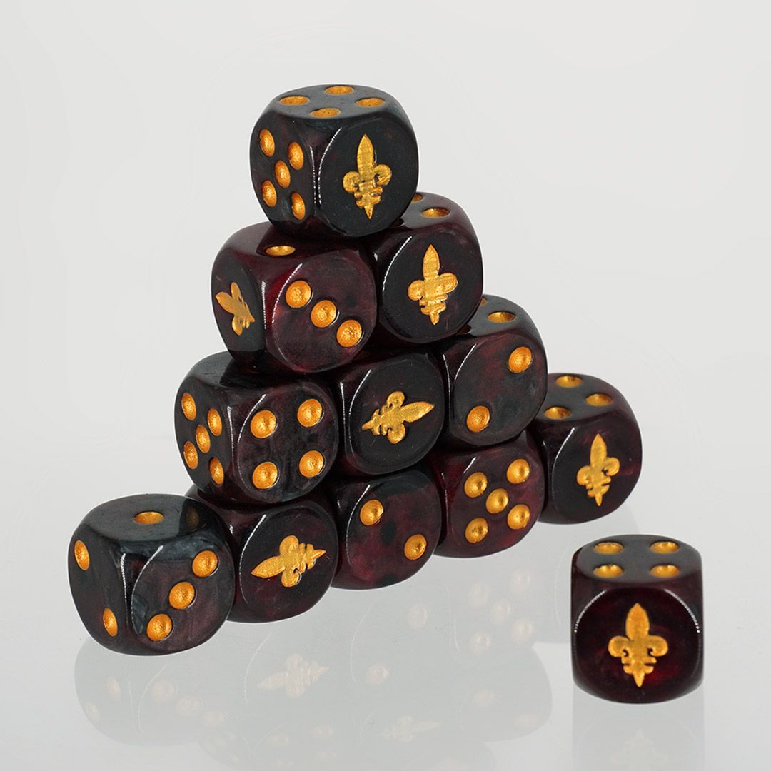 Dados granate y negro para jugar Adepta Sororitas