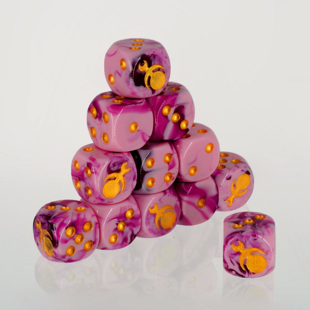 Dados rosa y morado para jugar Slaanesh